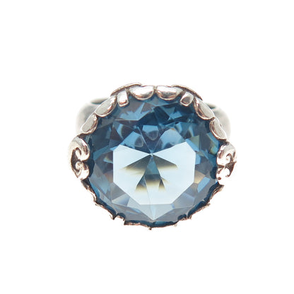 JGD JANICE GIRARDI 925 Sterling Silver Vintage Ocean Blue C Z Ring Size 6.5
