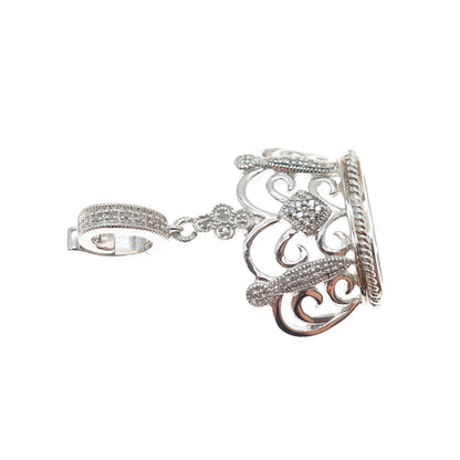 925 Sterling Silver Real Round-Cut Diamond Royal Crown Charm Pendant