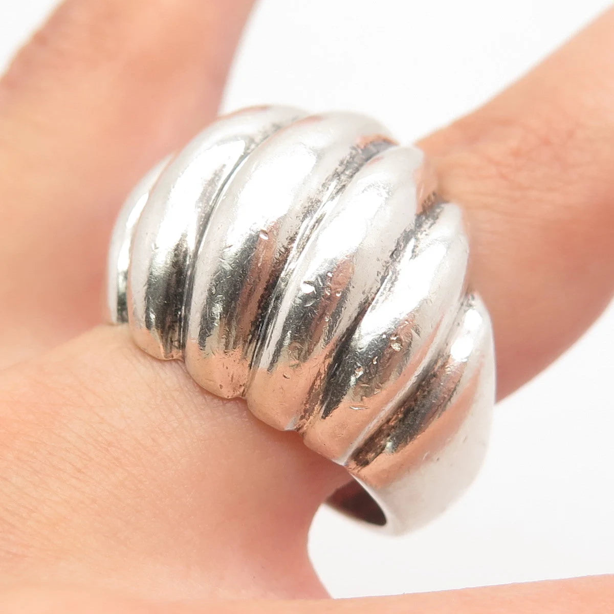 925 Sterling Silver Vintage Mexico Ribbed Domed Ring Size 9.5