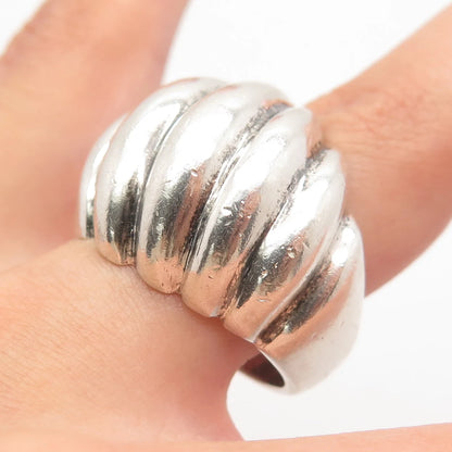 925 Sterling Silver Vintage Mexico Ribbed Domed Ring Size 9.5