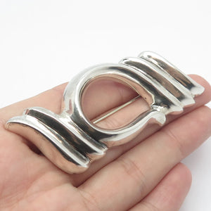 925 Sterling Silver Vintage Ribbed Modernist Pin Brooch