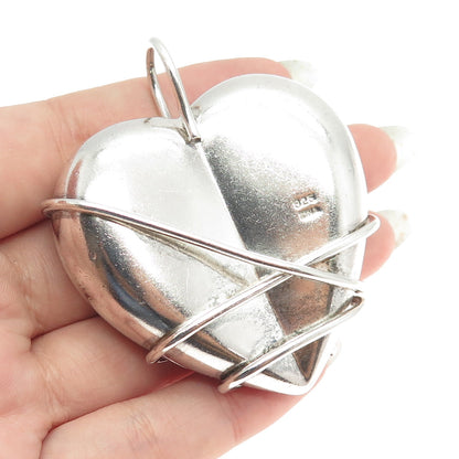 ZINA 925 Sterling Silver Vintage Modernist Wrapped Heart Solid 47.0g Pendant