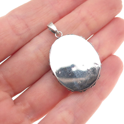 Old Pawn 925 Sterling Silver Vintage Black Onyx Shadow Box Tribal Charm Pendant