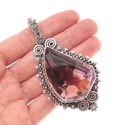 925 Sterling Silver Vintage Real Ametrine Swirl Beaded Large 69.7g Pendant