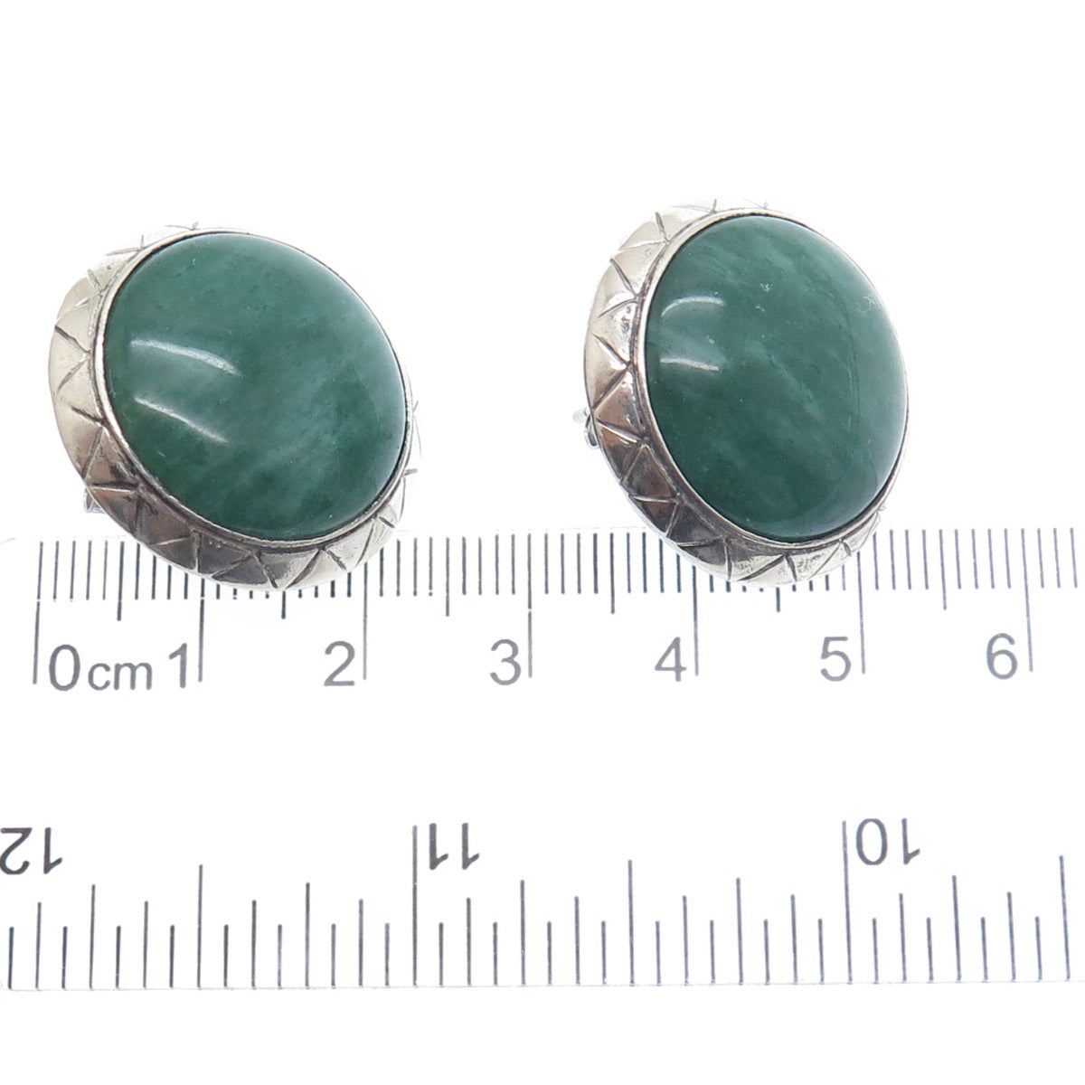 925 Sterling Silver Vintage Real Cabochon Aventurine Modernist Oxidized Earrings