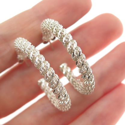 925 Sterling Silver Vintage Twisted Mesh Hoop Earrings