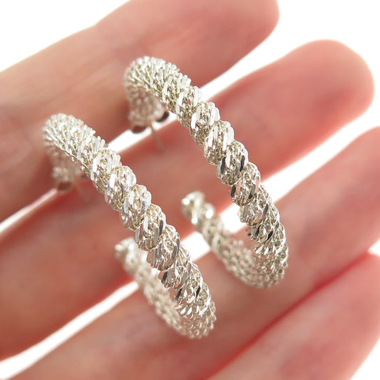 925 Sterling Silver Vintage Twisted Mesh Hoop Earrings
