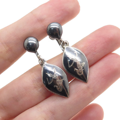 925 Sterling Silver Antique Siam Niello Hindu Goddess Screw Back Earrings