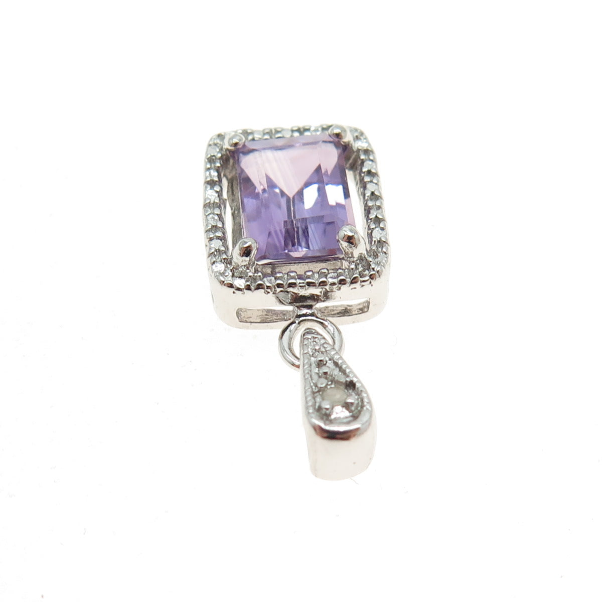 925 Sterling Silver Real White Diamond & Amethyst Gemstone Pendant