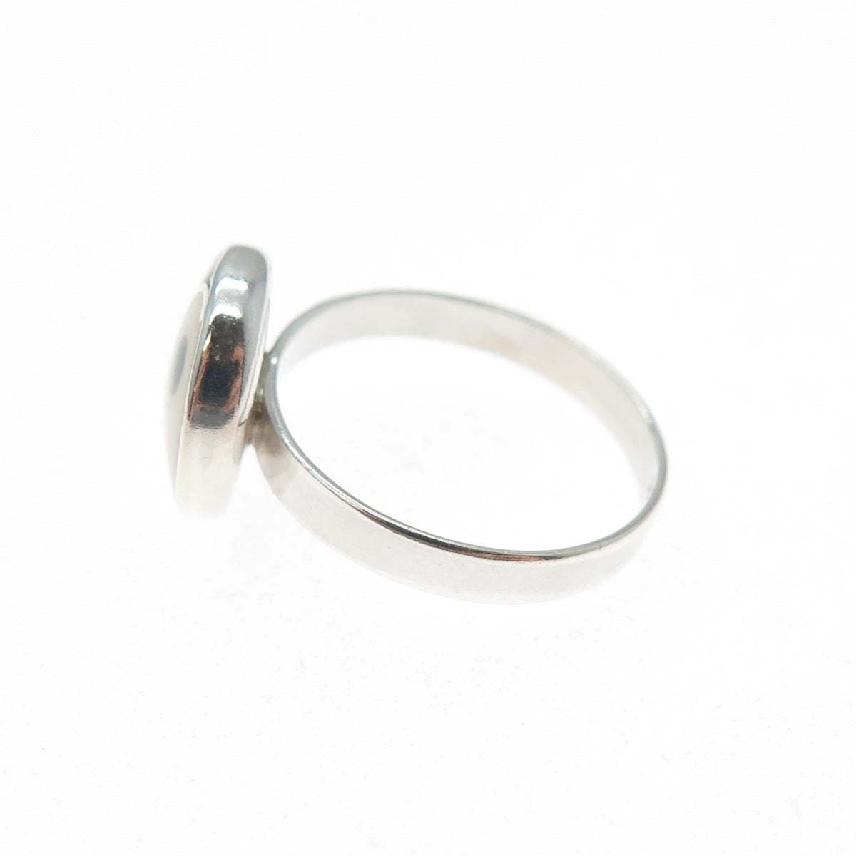 925 Sterling Silver Vintage Black & White Enamel Yin Yang Ring Size 5.25