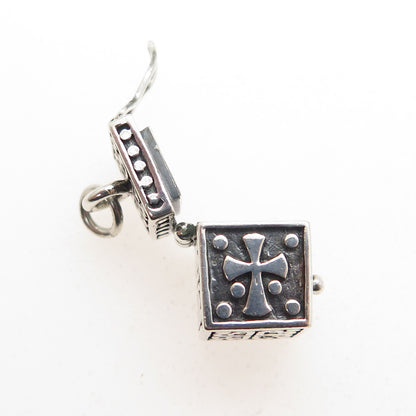 925 Sterling Silver Vintage Cross Pill Box Locket Charm Pendant