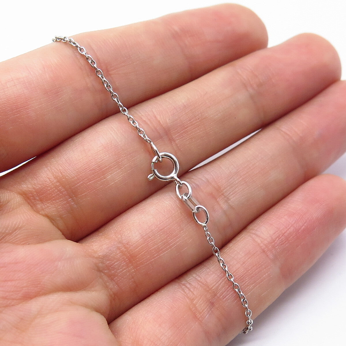 925 Sterling Silver 2-Tone Italy Real White Diamond Rolo Chain Necklace 18"