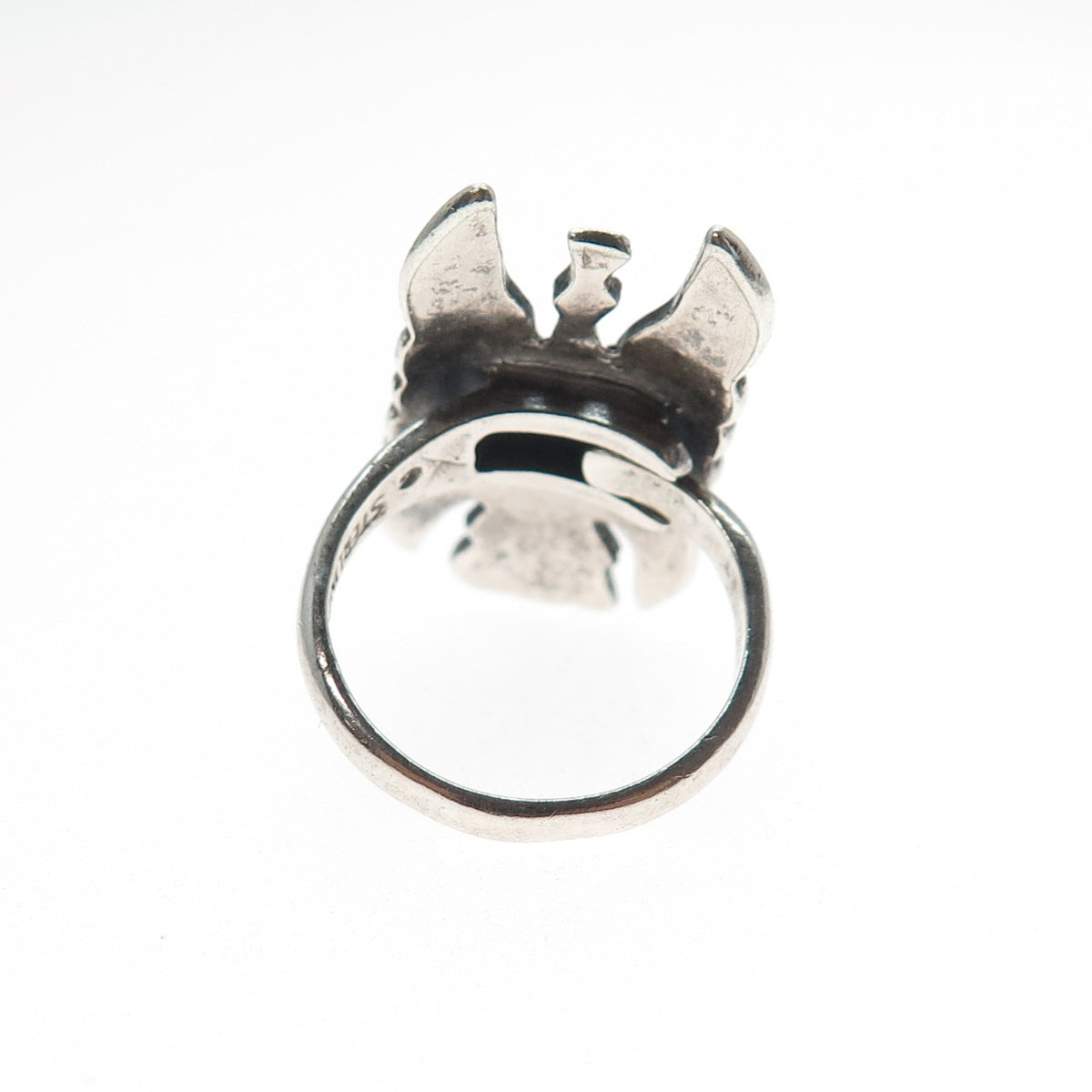 JERRY COWBOY Old Pawn 925 Sterling Turquoise Coral Inlay Peyote Ring Size 6.25