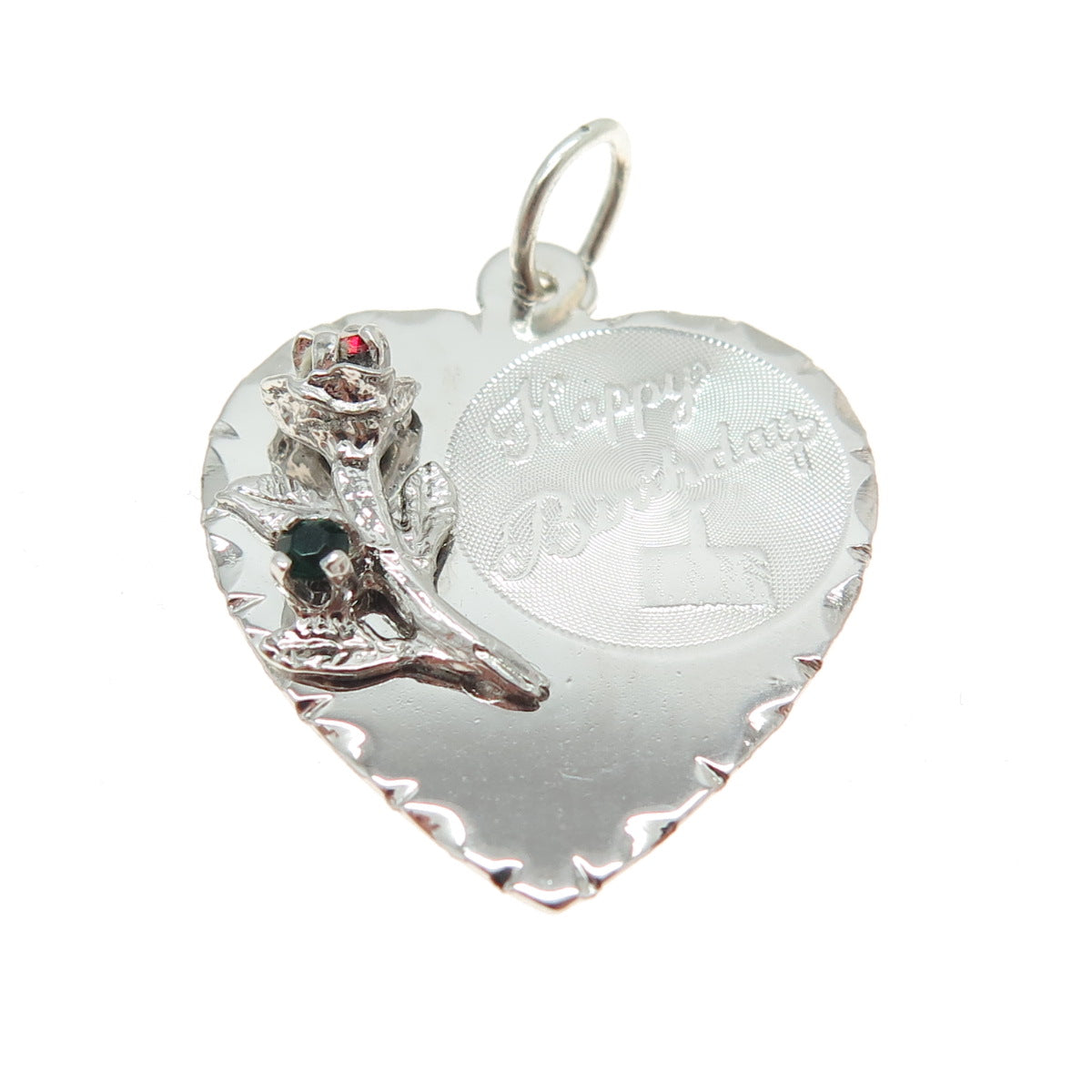 TOWN & COUNTRY Sterling Silver Vintage Rhinestone Happy Birthday Heart Pendant