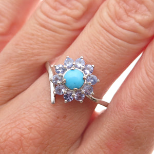 Chuck Clemency 925 Sterling Silver Real Turquoise & Tanzanite Ring Size 8.25