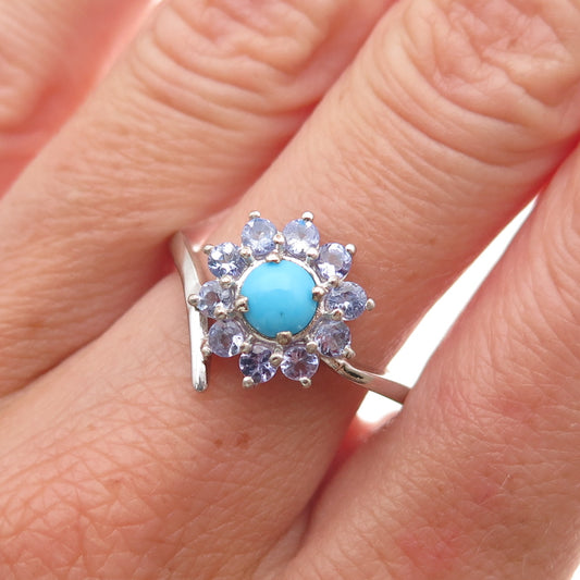 Chuck Clemency 925 Sterling Silver Real Turquoise & Tanzanite Ring Size 8.25