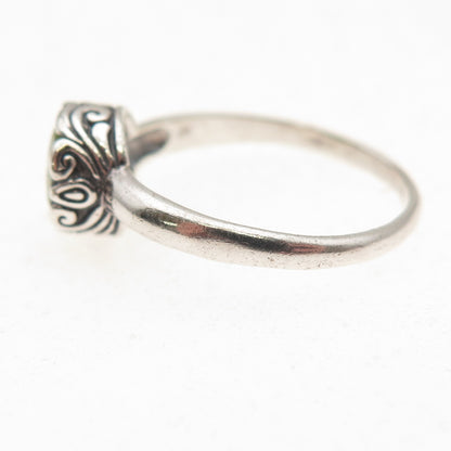 925 Sterling Silver Vintage Real Round-Cut Peridot Oxidized Ring Size 7.75