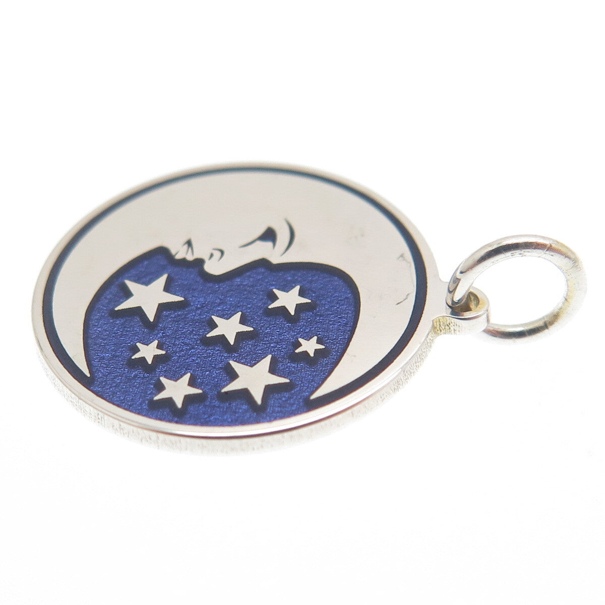 925 Sterling Silver Purple Enamel Crescent Round Tag Minimalist Charm Pendant