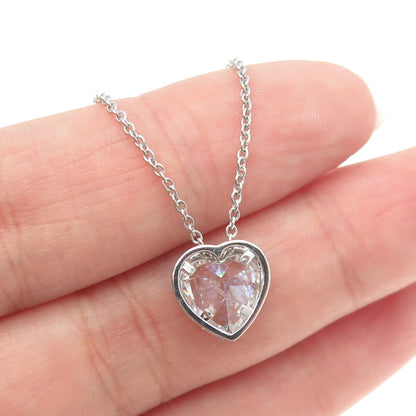 925 Sterling Silver Heart-Cut C Z Cable Chain Adjustable Necklace 18-20"