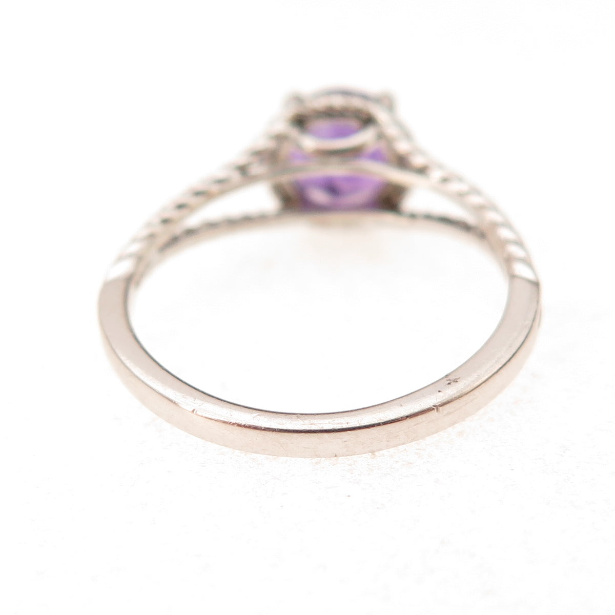 925 Sterling Silver Vintage Real Round-Cut Amethyst Oxidized Ring Size 7.25