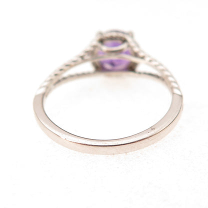 925 Sterling Silver Vintage Real Round-Cut Amethyst Oxidized Ring Size 7.25