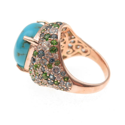 Carol Brodie 925 Sterling Silver Gold Plated Real Multi-Color Gem Ring Size 8.25