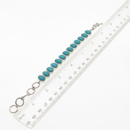 925 Sterling Silver Real Cabochon Tyrone Turquoise Link Bracelet 6-7"