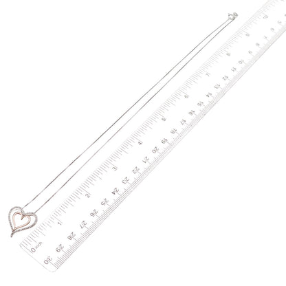 925 Sterling Silver 2-Tone Real Diamond Double Heart Box Chain Necklace 18"