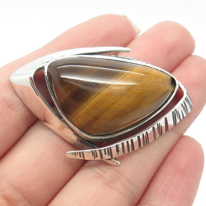 925 Sterling Silver Vintage Real Tiger Eye Gemstone Pin Brooch
