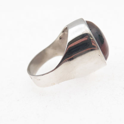 925 Sterling Silver Vintage 1976 S&B London Real Agate Modernist Ring Size 6.25