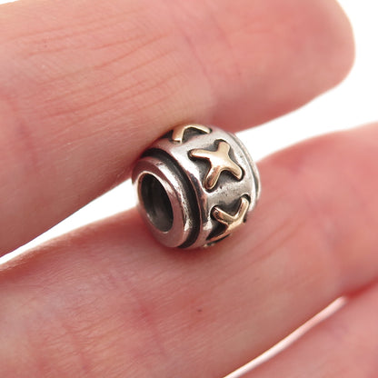 Pandora 925 Sterling Silver & Gold Cross Stitch Slide Bead Charm