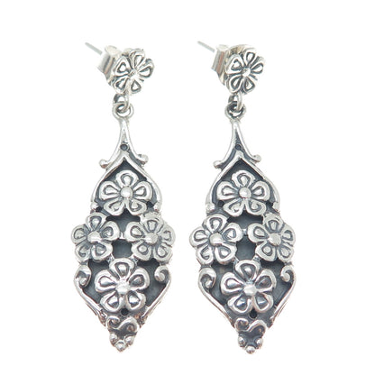 950 Silver Vintage Flower Dangle Earrings