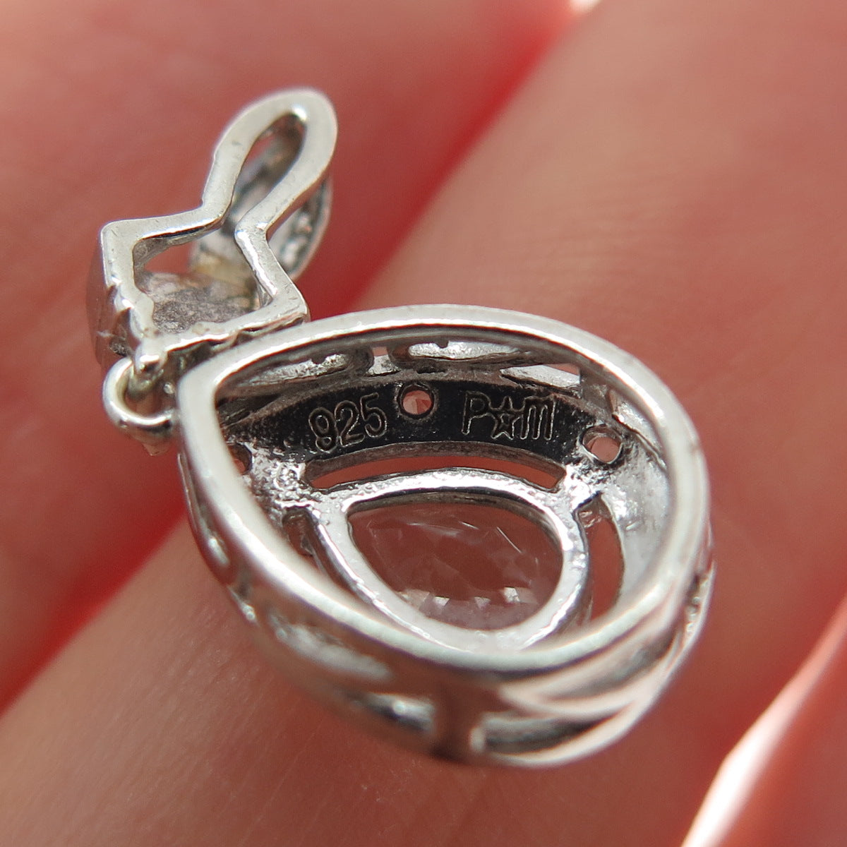 925 Sterling Silver Real White Topaz & Aquamarine Teardrop Minimalist Pendant