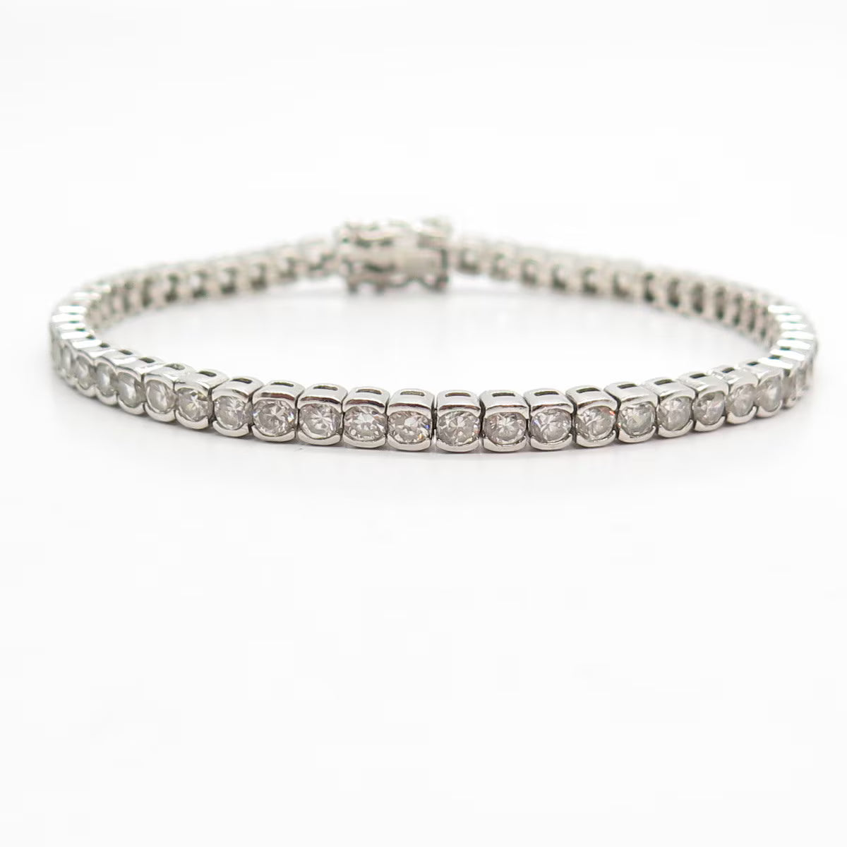 925 Sterling Silver Vintage C Z Round Tennis Link Bracelet 7"