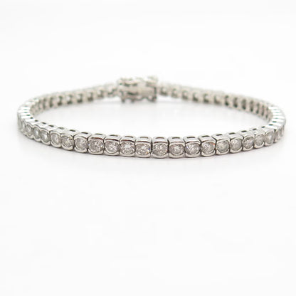 925 Sterling Silver Vintage C Z Round Tennis Link Bracelet 7"