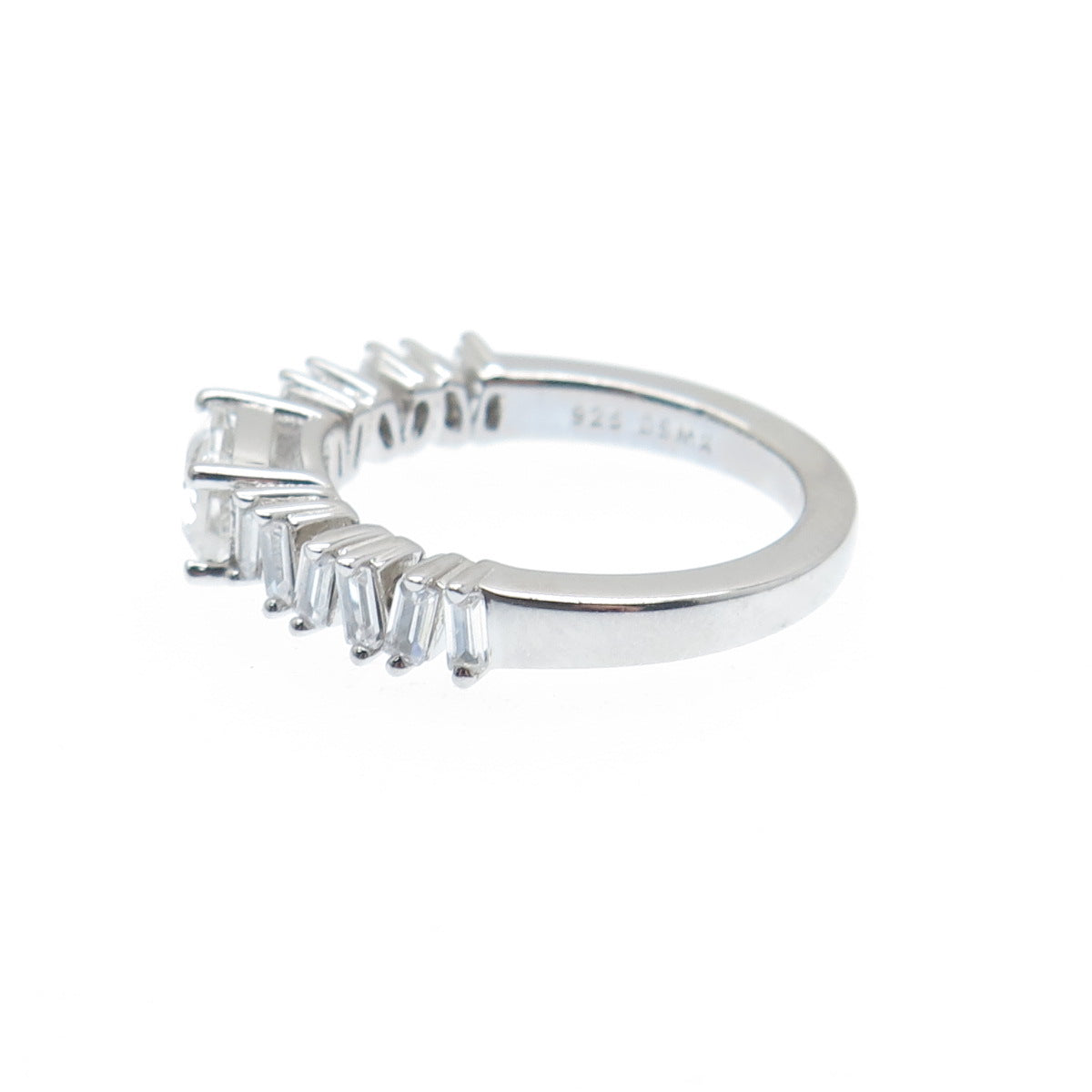 DSMK 925 Sterling Silver Real White Topaz Gem & C Z Half Eternity Ring Size 7.25