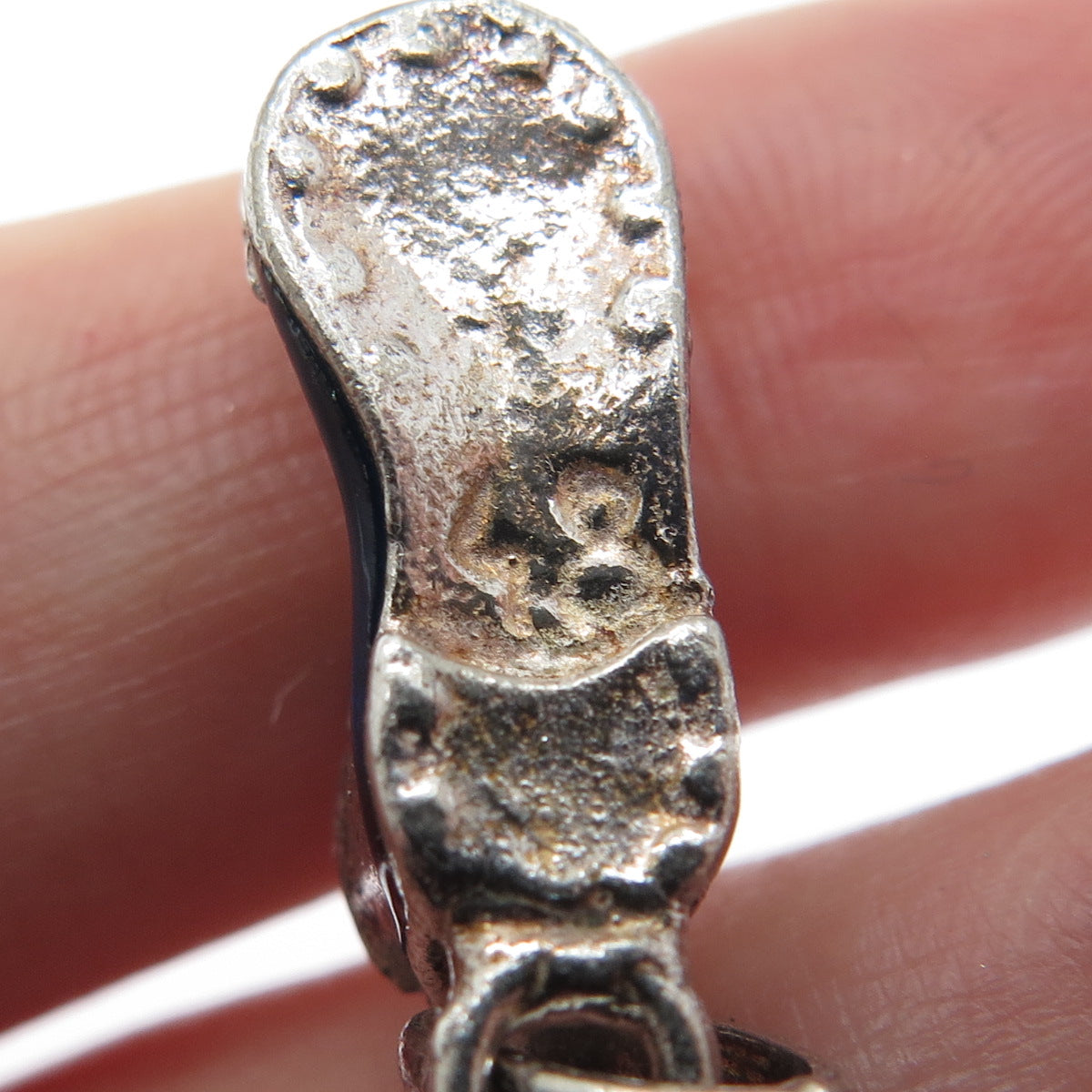 925 Sterling Silver Vintage Blue Enamel Torn Boot Mini Charm Pendant