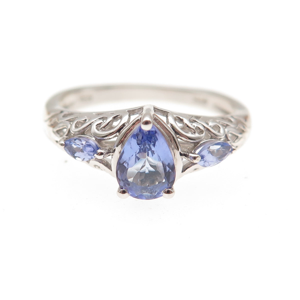 Chuck Clemency Sterling Silver Real Pear & Marquise-Cut Tanzanite Ring Size 8.25