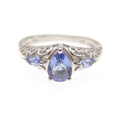 Chuck Clemency Sterling Silver Real Pear & Marquise-Cut Tanzanite Ring Size 8.25