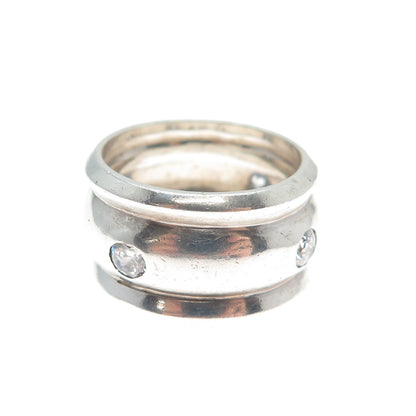 925 Sterling Silver Vintage Round-Cut Shaped C Z Ribbed Band Ring Size 6.25