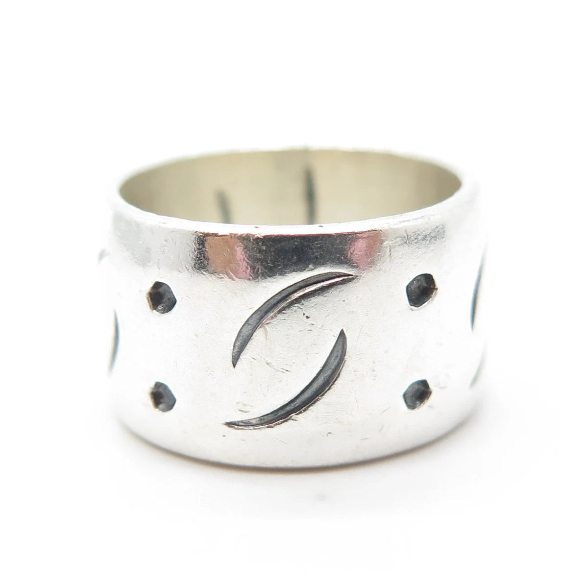 925 Sterling Silver Vintage Mexico Dice Design Wide Band Ring Size 6