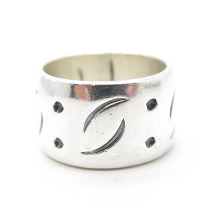 925 Sterling Silver Vintage Mexico Dice Design Wide Band Ring Size 6