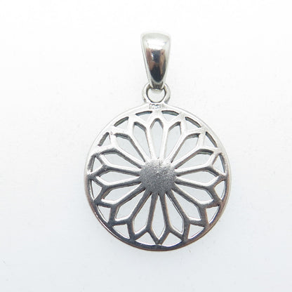 925 Sterling Silver Vintage Floral Round Pendant