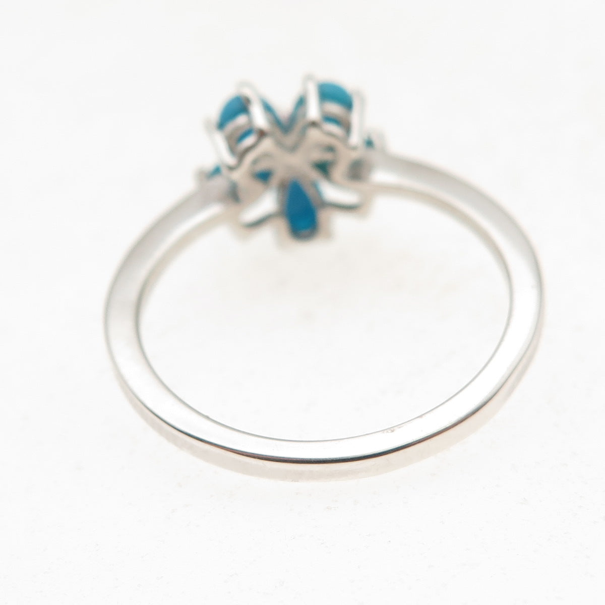 Chuck Clemency 925 Sterling Silver Real Turquoise & Ruby Floral Ring Size 8.25