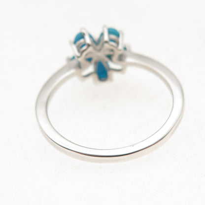 Chuck Clemency 925 Sterling Silver Real Turquoise & Ruby Floral Ring Size 8.25