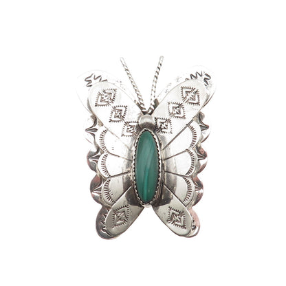Old Pawn 925 Sterling Silver Vintage Southwestern Malachite Butterfly Pin Brooch