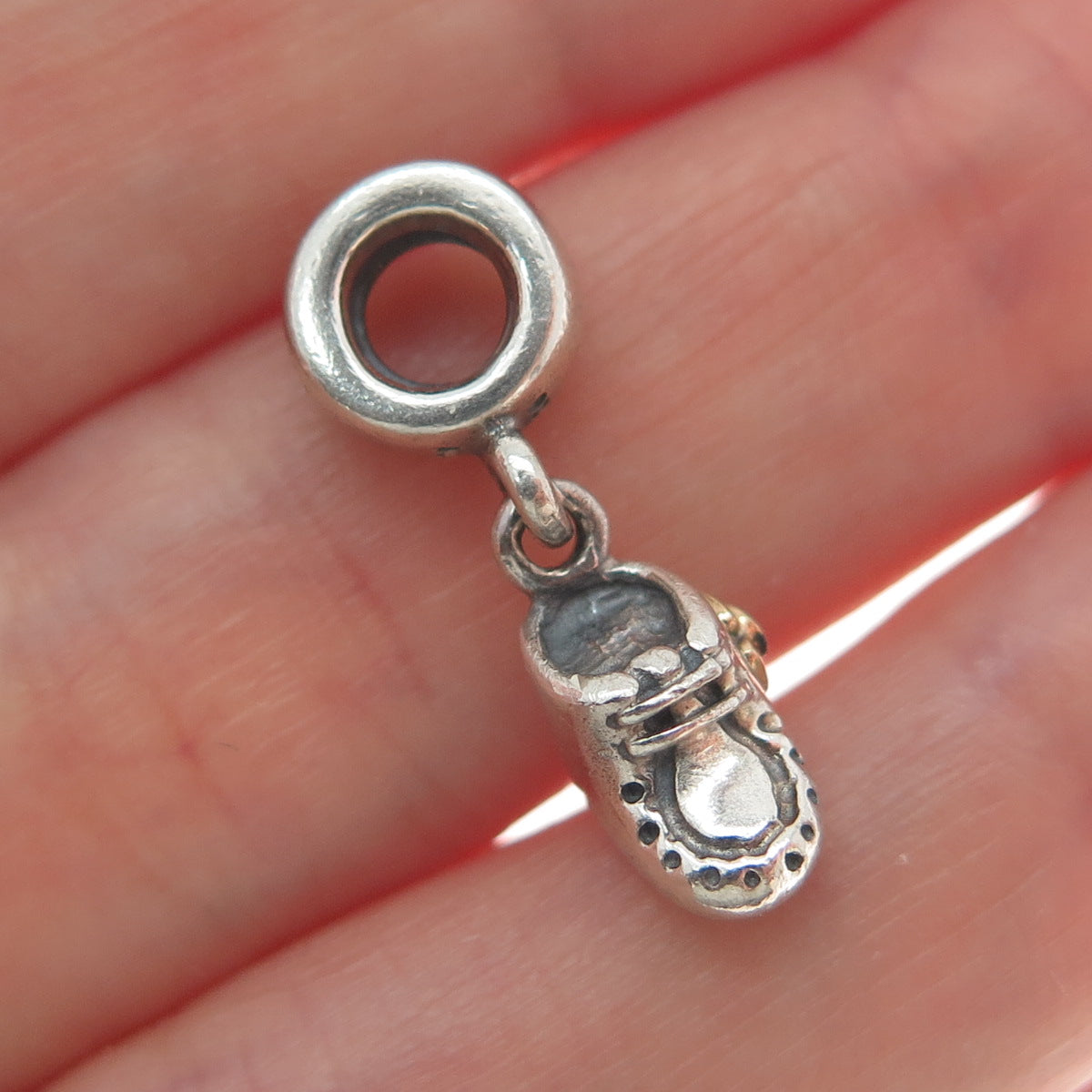 PANDORA Gold 925 Sterling Silver Blue C Z Baby Shoe Dangle Charm