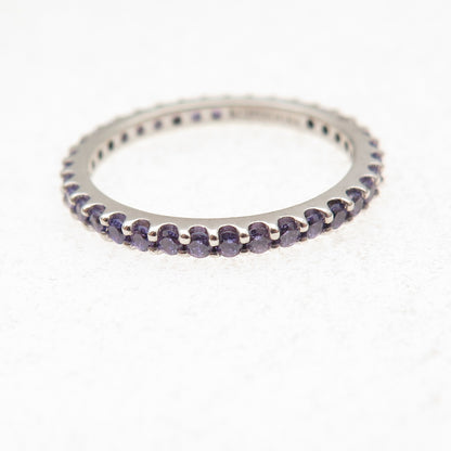 925 Sterling Silver Lavender C Z Eternity All Around Band Ring Size 4.75