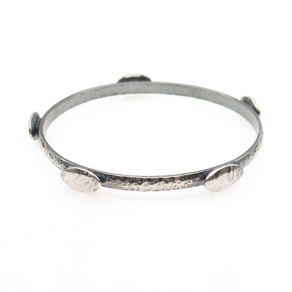 925 Sterling Vintage Modernist Station Hammered Oxidized Bangle Bracelet 8"