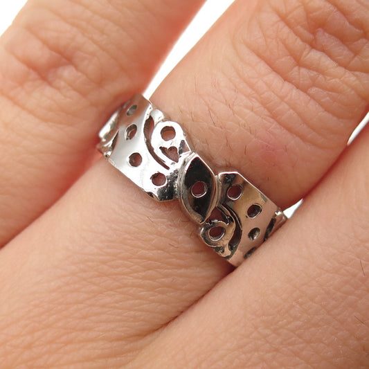 925 Sterling Silver Vintage Ornate Band Ring Size 6